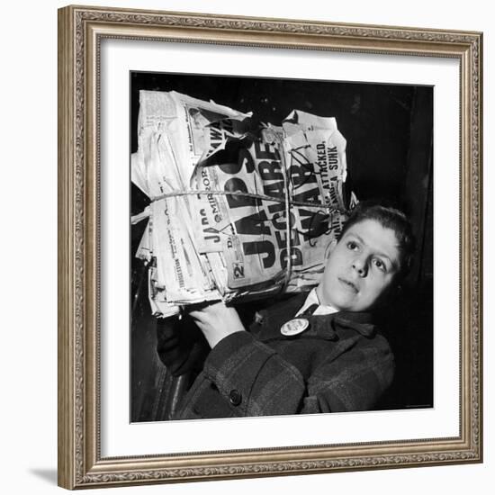 Boy from the Madison Square Boys' Club Carrying a Bundle of Newspapers After Attack on Pearl Harbor-Dmitri Kessel-Framed Photographic Print