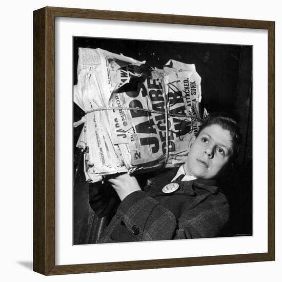 Boy from the Madison Square Boys' Club Carrying a Bundle of Newspapers After Attack on Pearl Harbor-Dmitri Kessel-Framed Photographic Print
