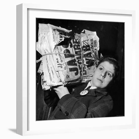 Boy from the Madison Square Boys' Club Carrying a Bundle of Newspapers After Attack on Pearl Harbor-Dmitri Kessel-Framed Photographic Print