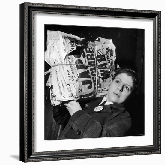 Boy from the Madison Square Boys' Club Carrying a Bundle of Newspapers After Attack on Pearl Harbor-Dmitri Kessel-Framed Photographic Print