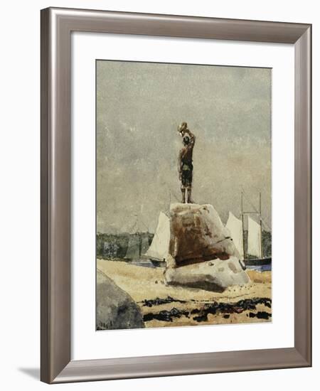 Boy Hailing Schooners, 1880-Winslow Homer-Framed Giclee Print