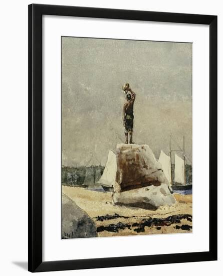 Boy Hailing Schooners, 1880-Winslow Homer-Framed Giclee Print