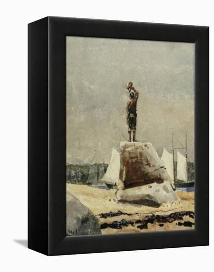 Boy Hailing Schooners, 1880-Winslow Homer-Framed Premier Image Canvas