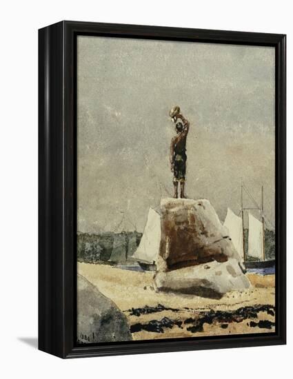 Boy Hailing Schooners, 1880-Winslow Homer-Framed Premier Image Canvas