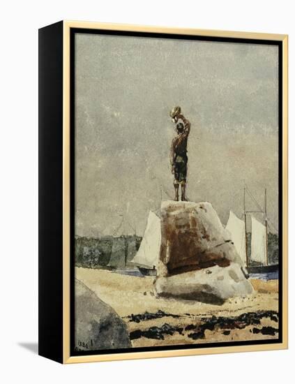 Boy Hailing Schooners, 1880-Winslow Homer-Framed Premier Image Canvas