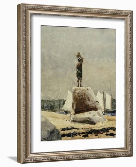 Boy Hailing Schooners, 1880-Winslow Homer-Framed Giclee Print