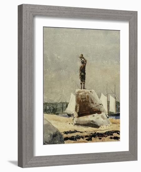 Boy Hailing Schooners, 1880-Winslow Homer-Framed Giclee Print