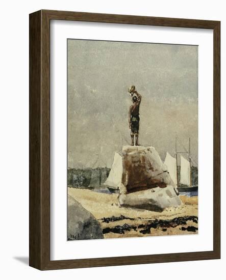 Boy Hailing Schooners, 1880-Winslow Homer-Framed Giclee Print