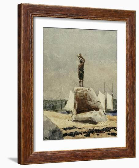 Boy Hailing Schooners, 1880-Winslow Homer-Framed Giclee Print