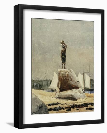 Boy Hailing Schooners, 1880-Winslow Homer-Framed Giclee Print