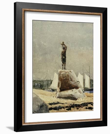 Boy Hailing Schooners, 1880-Winslow Homer-Framed Giclee Print