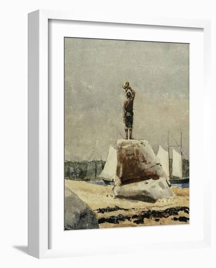 Boy Hailing Schooners, 1880-Winslow Homer-Framed Giclee Print