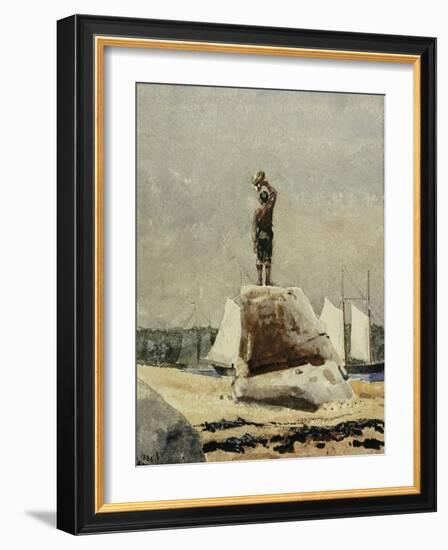 Boy Hailing Schooners, 1880-Winslow Homer-Framed Giclee Print