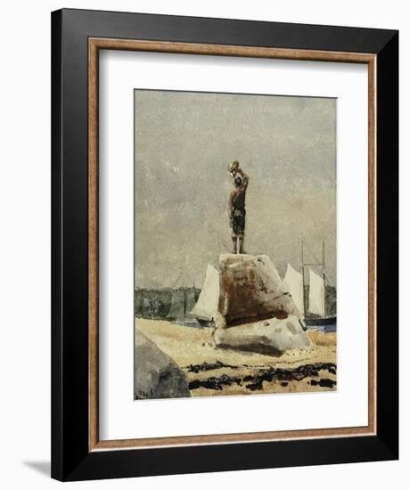 Boy Hailing Schooners, 1880-Winslow Homer-Framed Giclee Print