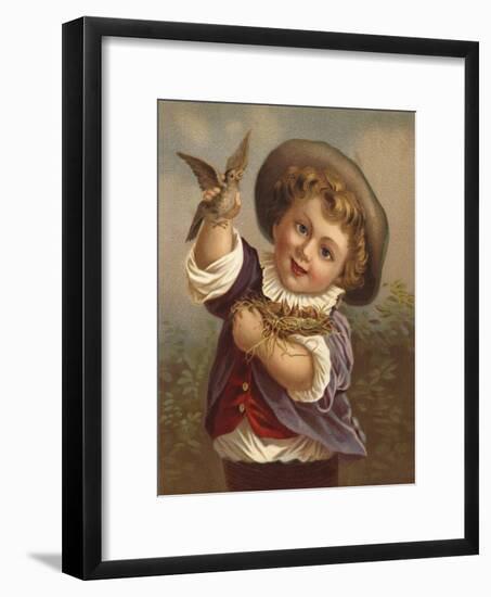 Boy Holding a Bird and the Bird's Nest-null-Framed Giclee Print