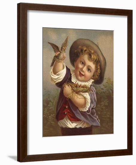 Boy Holding a Bird and the Bird's Nest-null-Framed Giclee Print