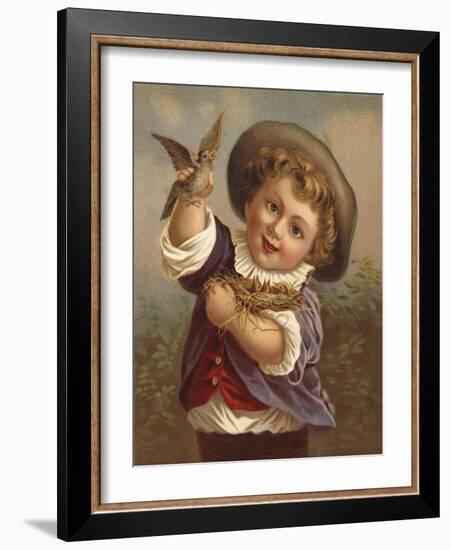 Boy Holding a Bird and the Bird's Nest-null-Framed Giclee Print