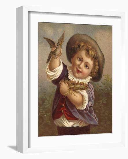 Boy Holding a Bird and the Bird's Nest-null-Framed Giclee Print