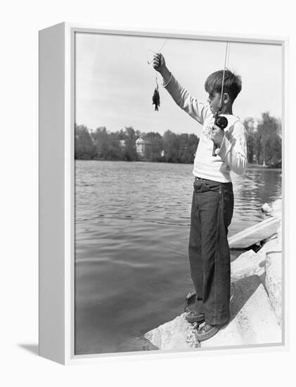 Boy Holding a Small Fish-Philip Gendreau-Framed Premier Image Canvas