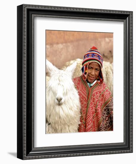 Boy in Costume with Llamas, Cuzco, Peru-Bill Bachmann-Framed Photographic Print