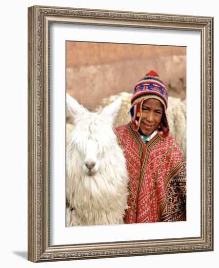 Boy in Costume with Llamas, Cuzco, Peru-Bill Bachmann-Framed Photographic Print