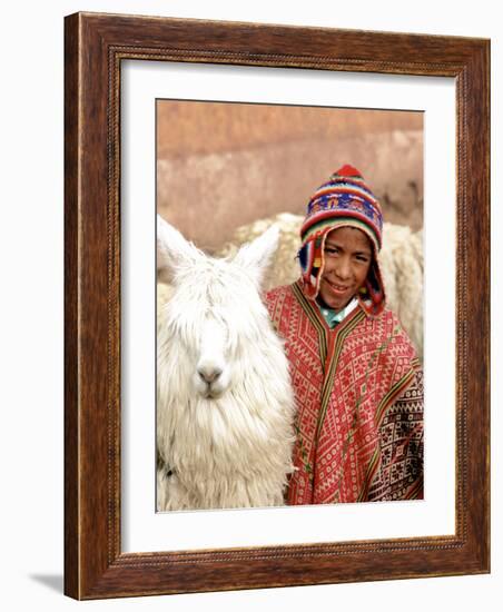 Boy in Costume with Llamas, Cuzco, Peru-Bill Bachmann-Framed Photographic Print