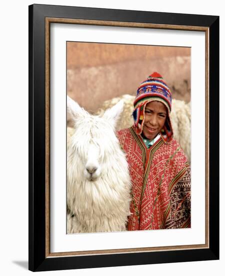 Boy in Costume with Llamas, Cuzco, Peru-Bill Bachmann-Framed Photographic Print