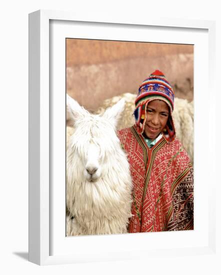 Boy in Costume with Llamas, Cuzco, Peru-Bill Bachmann-Framed Photographic Print