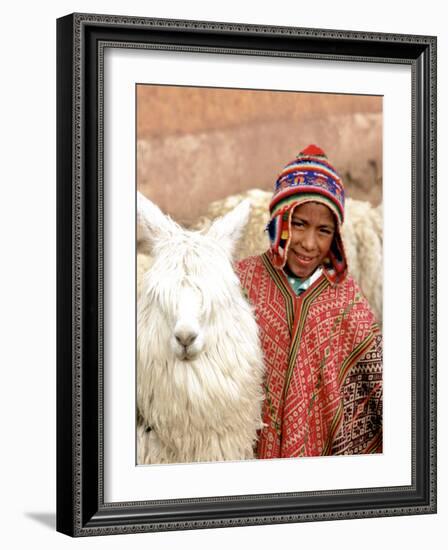 Boy in Costume with Llamas, Cuzco, Peru-Bill Bachmann-Framed Photographic Print