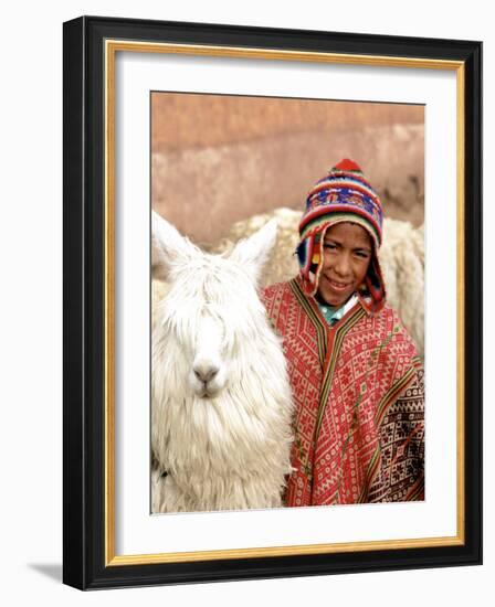 Boy in Costume with Llamas, Cuzco, Peru-Bill Bachmann-Framed Photographic Print