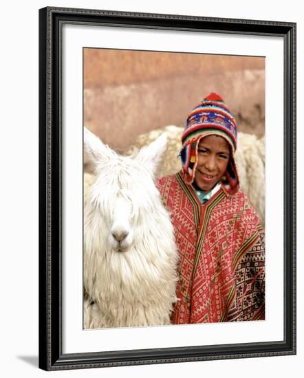 Boy in Costume with Llamas, Cuzco, Peru-Bill Bachmann-Framed Photographic Print