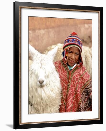 Boy in Costume with Llamas, Cuzco, Peru-Bill Bachmann-Framed Photographic Print