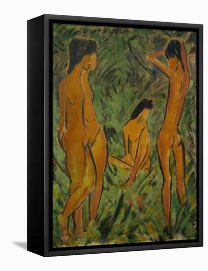 Boy in front of two girls, one standing, one seated, 1918 / 19 Leimfarbe auf Rupfen,120,2 x 88,2 cm-Otto Mueller-Framed Premier Image Canvas