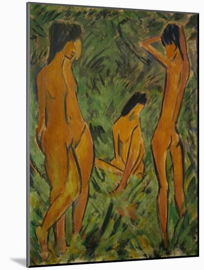 Boy in front of two girls, one standing, one seated, 1918 / 19 Leimfarbe auf Rupfen,120,2 x 88,2 cm-Otto Mueller-Mounted Giclee Print