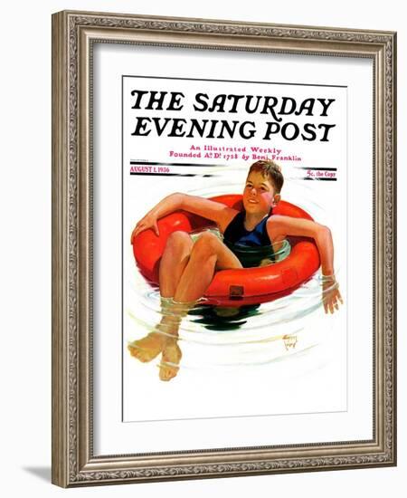 "Boy in Inner Tube," Saturday Evening Post Cover, August 1, 1936-Eugene Iverd-Framed Giclee Print