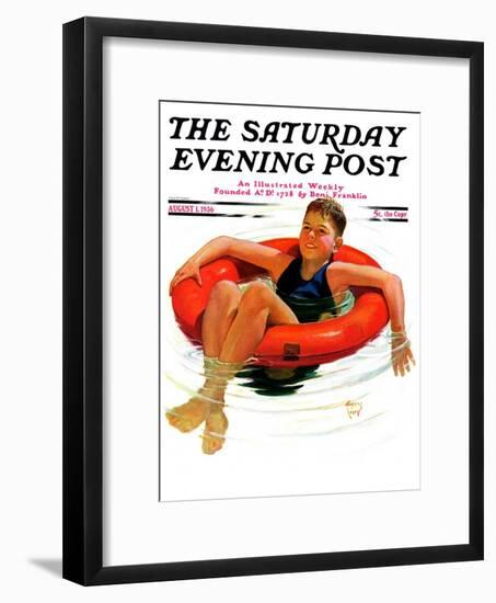 "Boy in Inner Tube," Saturday Evening Post Cover, August 1, 1936-Eugene Iverd-Framed Giclee Print