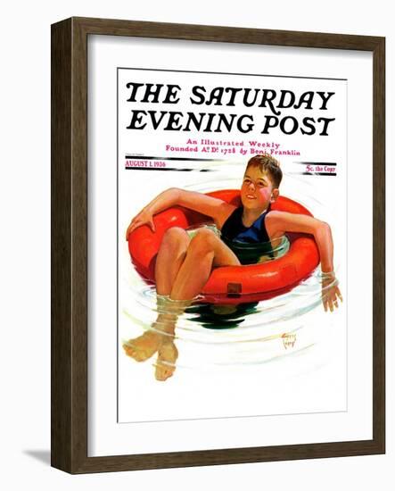 "Boy in Inner Tube," Saturday Evening Post Cover, August 1, 1936-Eugene Iverd-Framed Giclee Print