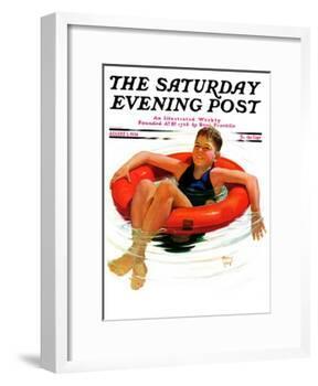 "Boy in Inner Tube," Saturday Evening Post Cover, August 1, 1936-Eugene Iverd-Framed Giclee Print