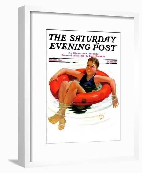 "Boy in Inner Tube," Saturday Evening Post Cover, August 1, 1936-Eugene Iverd-Framed Giclee Print