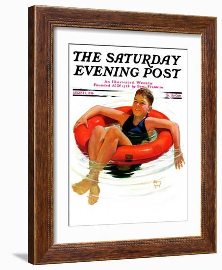 "Boy in Inner Tube," Saturday Evening Post Cover, August 1, 1936-Eugene Iverd-Framed Giclee Print