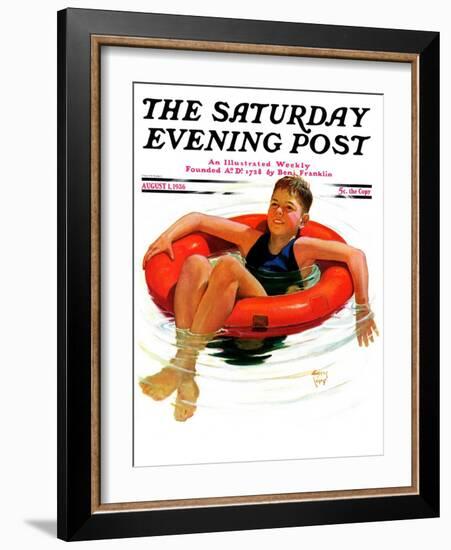 "Boy in Inner Tube," Saturday Evening Post Cover, August 1, 1936-Eugene Iverd-Framed Giclee Print