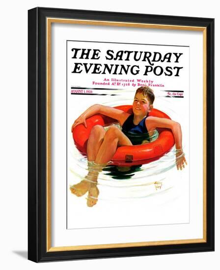 "Boy in Inner Tube," Saturday Evening Post Cover, August 1, 1936-Eugene Iverd-Framed Giclee Print