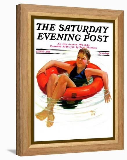 "Boy in Inner Tube," Saturday Evening Post Cover, August 1, 1936-Eugene Iverd-Framed Premier Image Canvas