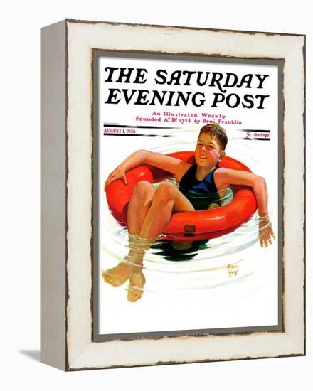 "Boy in Inner Tube," Saturday Evening Post Cover, August 1, 1936-Eugene Iverd-Framed Premier Image Canvas