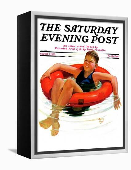 "Boy in Inner Tube," Saturday Evening Post Cover, August 1, 1936-Eugene Iverd-Framed Premier Image Canvas