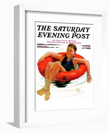 "Boy in Inner Tube," Saturday Evening Post Cover, August 1, 1936-Eugene Iverd-Framed Giclee Print