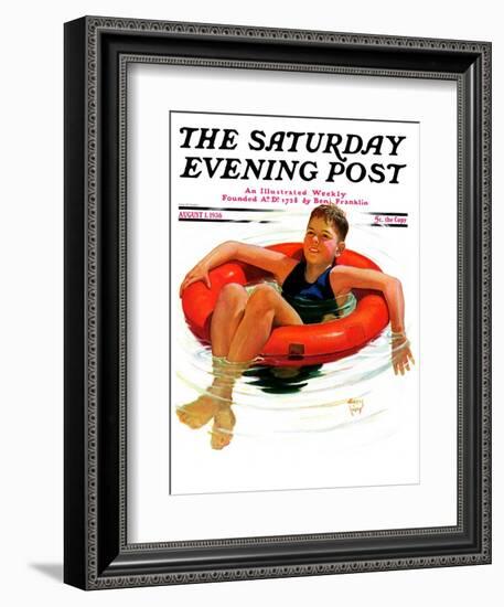 "Boy in Inner Tube," Saturday Evening Post Cover, August 1, 1936-Eugene Iverd-Framed Giclee Print