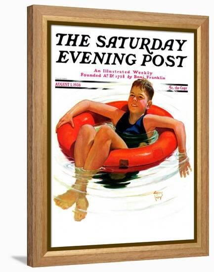 "Boy in Inner Tube," Saturday Evening Post Cover, August 1, 1936-Eugene Iverd-Framed Premier Image Canvas