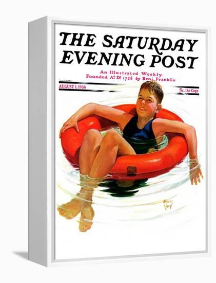 "Boy in Inner Tube," Saturday Evening Post Cover, August 1, 1936-Eugene Iverd-Framed Premier Image Canvas