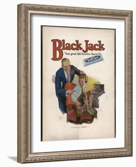 Boy is Torn Between His Addiction to His Radio Set and the Bar of Black Jack Liquorice-Leslie Thrasher-Framed Photographic Print